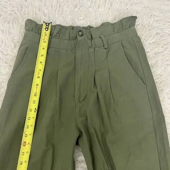 7 For All Mankind Womens Army Green Paperbag Waist Wide Leg Pants Trousers Med - Picture 7 of 9